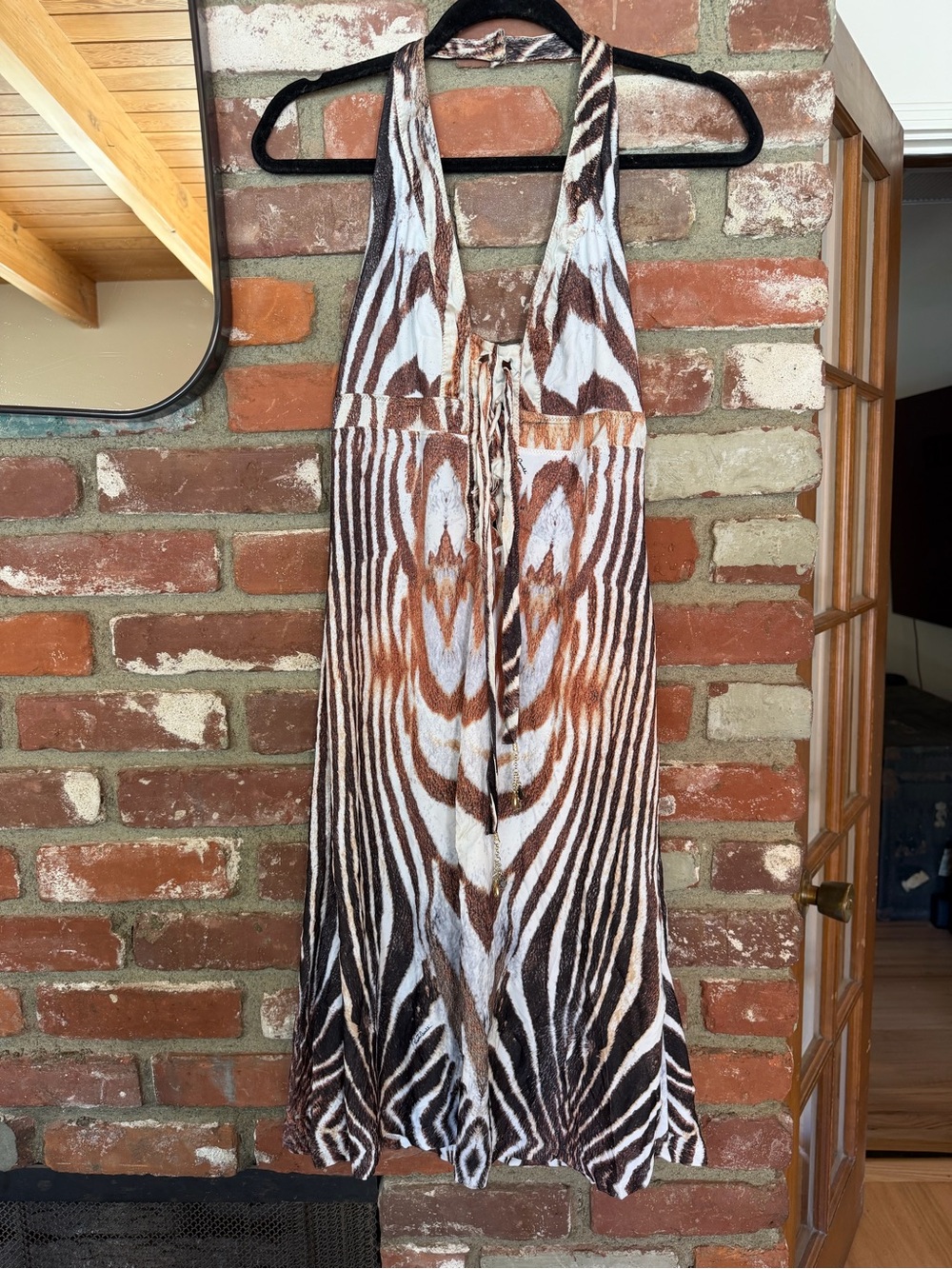 Roberto Cavalli Brown, White & Tan Animal Print Halter Dress